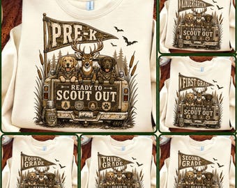 Ready to Scout Out Grade PNG Bundle, Deer Hunting Back to School, Pre-K to Fourth Grade Boy Shirts, Hunting Dog Sublimation Digital Download
