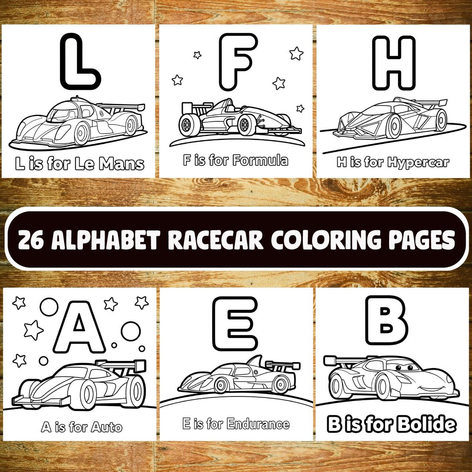 26 Alphabet Racecar Coloring Pages – ABC Learning Bundle - Etsy