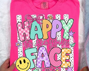 Happy To See Your Face PNG, Preppy Color Block Smiley Teacher Shirt, Back To School Sublimation Digital Download