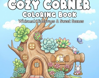 Cozy Corner Coloring Book – Whimsical Hideaway Scenes, Cottagecore PDF (Digital Download)