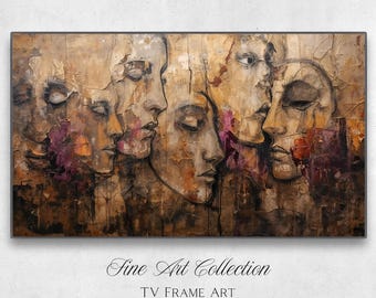 Expressive Abstract Faces Samsung Frame Tv Art | Modern Electronic Painting Textured 4K | Moody Screensaver