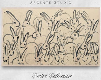Vintage Easter Bunnies Spring Frame Tv Art | Badly Drawn Abstract Electronic Painting | Minimalist Rabbit Screensaver