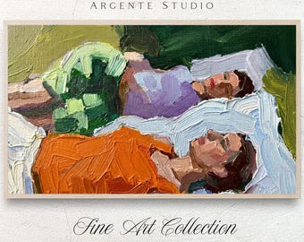 Summer Cottagecore Samsung Frame Tv Art Nostalgic Best Friends | Vintage Holidays Tanning Oil Painting | Expressive 3d Texture Screensaver