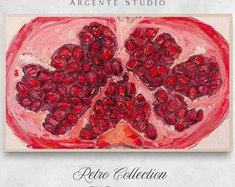 Pomegranate Vintage Fruits Samsung Frame Tv Art | Modern 3d Visible Texture Electronic Painting 4K | Moody Screensaver