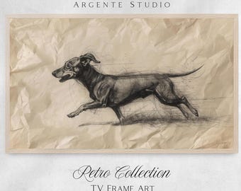 Vintage Dachshund Dog Samsung Frame Tv Art Zoomies | Classical TV Art | Minimalist Retro Realistic Electronic Painting | 4K Screensaver-art