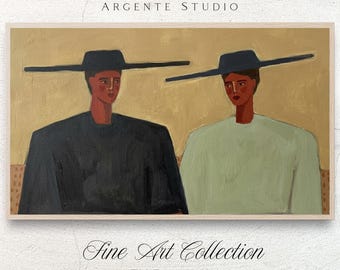 Color Blocking Western Cowboy Frame Tv Art Modern | Badly Drawn Minimalist Women Electronic Painting | Oil Painting Figurative Screensaver