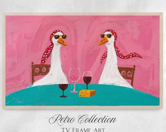 Kitsch Funny Silly Goose Frame Tv Art | Badly Drawn Electronic Painting | Colorful Maximalistic Pink Samsung Screensaver