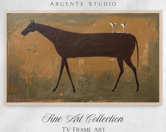 Badly Drawn Big Horse Samsung Frame Tv Art | Weird Core Art | Abstract Expressive Oil Painting | Dirty Martini Dark Moody Screensaver