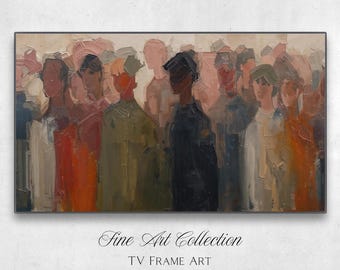 Deconstructed Abstract Samsung Frame Tv Art Crowded City | Expressive Modern Textured Electronic Painting 4K | Moody Screensaver
