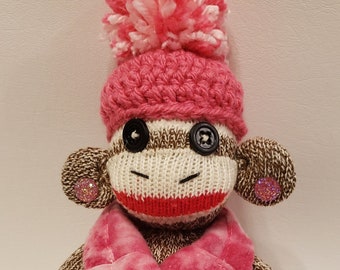 8" Sock Monkey Toy, cute little sock monkey, tiny Sock Monkey doll, sock monkey desk ornament,  sock monkey gift