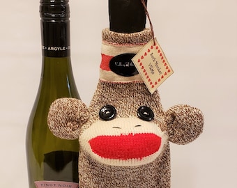 Sock Monkey Wine Bottle Cozy, Bottle Cozy, Sock Monkey Bottle Cozy, Wine Lover's Gift, Sock Monkey Gift