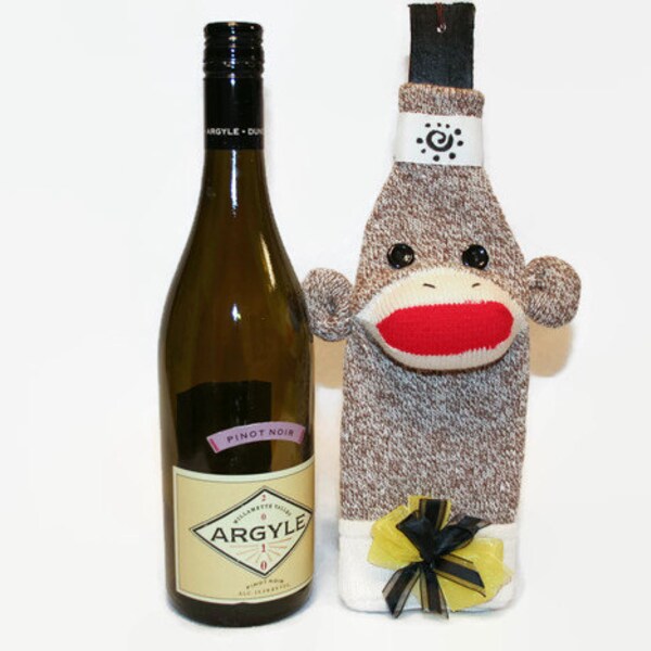 Sock Monkey Wine Bottle Cosy, Bottle Cosy, Sock Monkey Bottle Cosy, Wine Lover's Gift, Sock Monkey Gift, Wine Bag