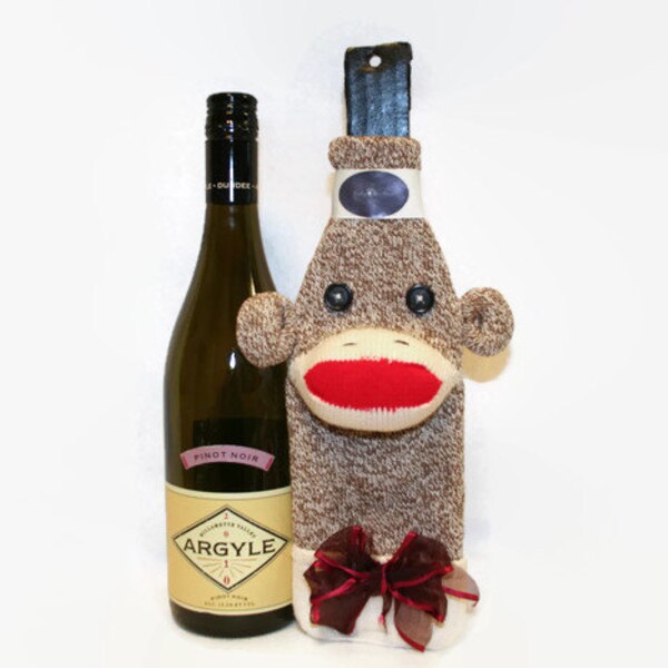 Sock Monkey wijnfles Cozy, fles Cozy, Sock Monkey fles gezellige, wijn Lover's Gift, Monkey cadeau Sok