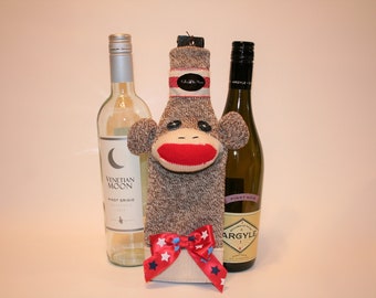 Sock Monkey Wine Bottle Cozy, Bottle Cozy, Sock Monkey Bottle Cozy, Wine Lover's Gift, Sock Monkey Gift