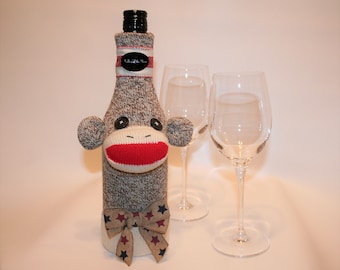 Sock Monkey Wine Bottle Cozy, Bottle Cozy, Sock Monkey Bottle Cozy, Wine Lover's Gift, Sock Monkey Gift