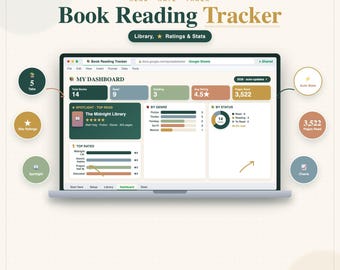Book Reading Tracker Spreadsheet, Library, Ratings, Stats (Google Sheets, Excel)
