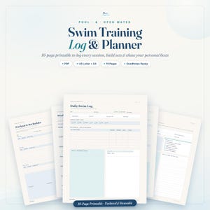 Swim Training Log Printable, Swimming Planner PDF, Lap Swimming Workout Tracker, Pool & Open Water, GoodNotes, Letter + A4