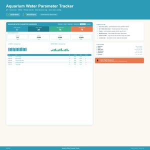 Aquarium Water Parameter Tracker Spreadsheet, Google Sheets + Excel Fish Tank Log with Dashboard and Auto Color-Coded Alerts