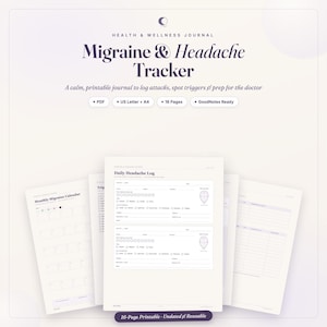 Suivi des migraines et des maux de tête imprimable, journal intime des maux de tête, journal des migraines avec déclencheur, PDF lettre GoodNotes + A4