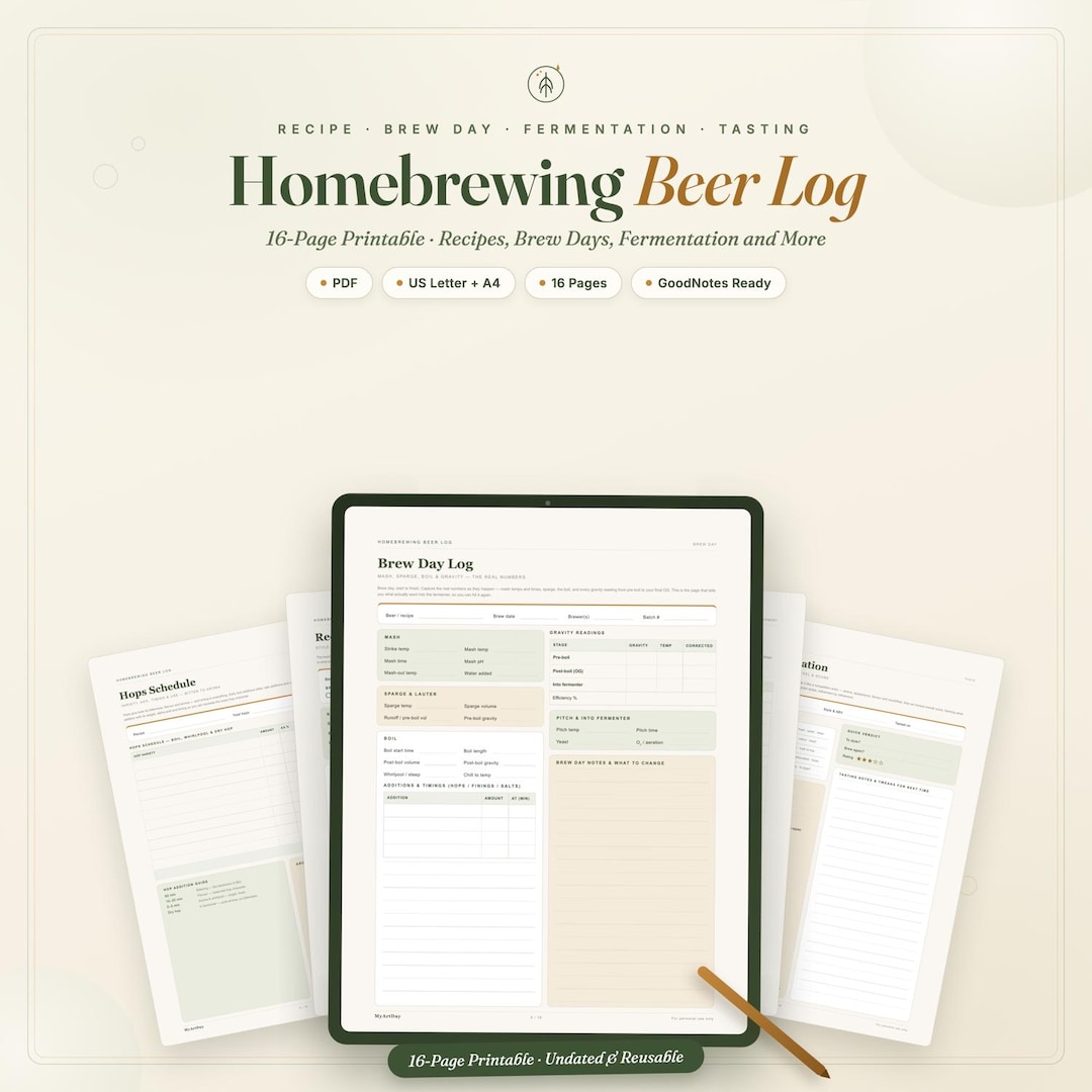 Brew Log Worksheet.pdf Homebrewing Beer Log Printable, Brew Day PDF Planner, Recipe ...