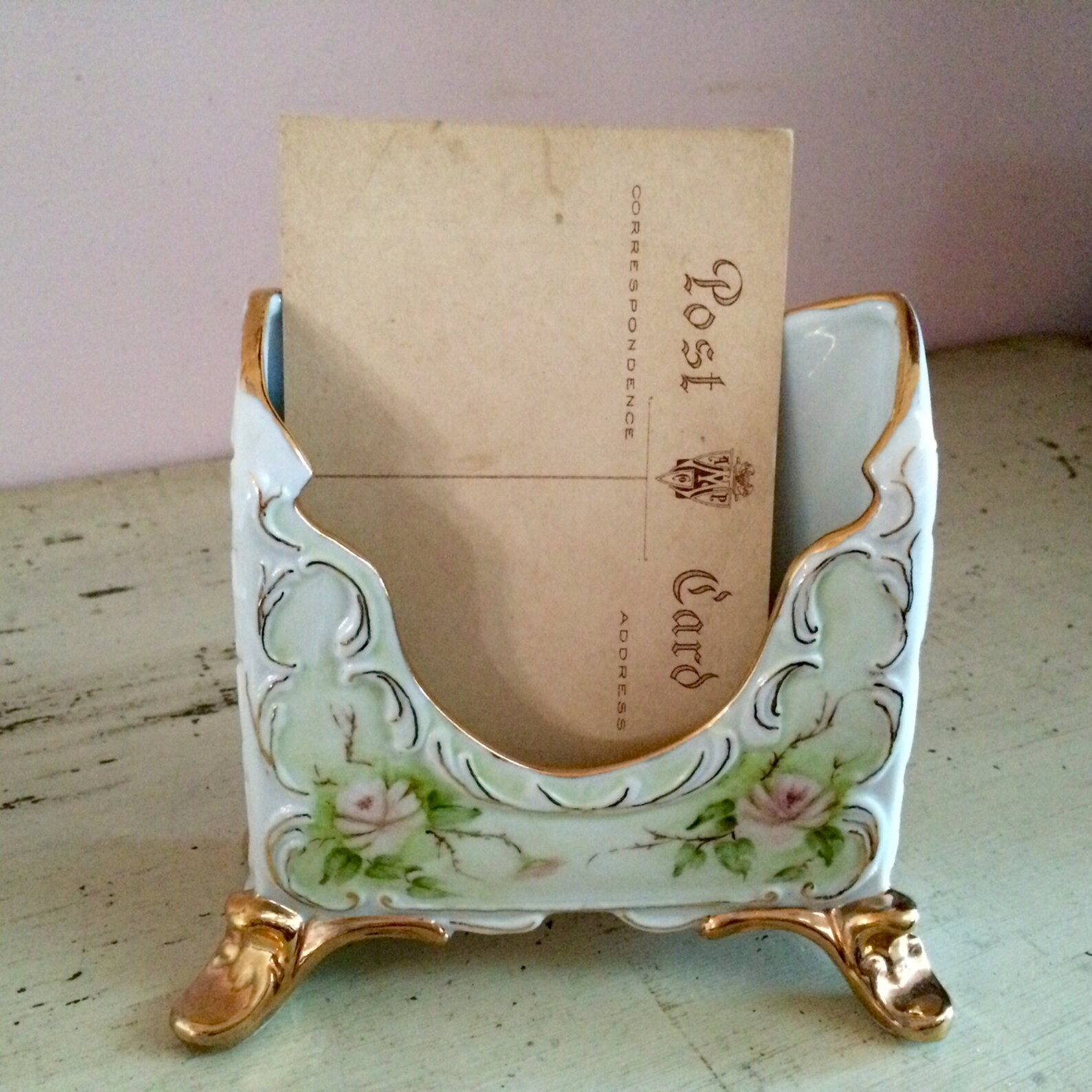 Vintage Porcelain Letter Holder Gilded Gilt Rose Victorian Etsy