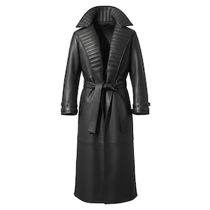 Casaco trench coat masculino em couro de ovelha preto, modelo Gambit, ideal para cosplay de vampiro gótico.