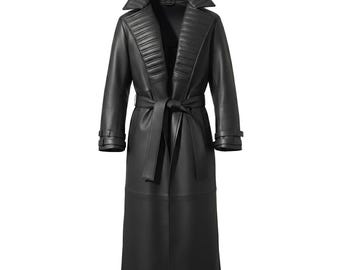 Men's Black Sheepskin Leather Gambit Trench Coat, Gothic Vampire Cosplay Jacket