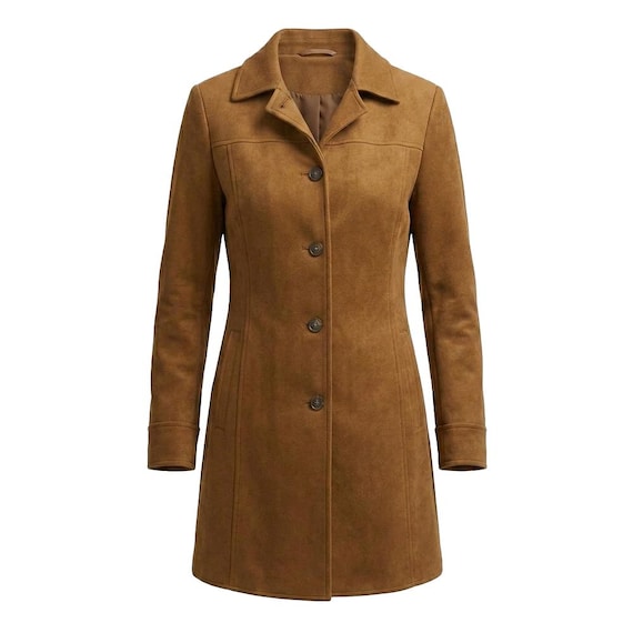 Vintage Suede Leather Coat, Women's Handmade Brown Button-Up Jacket