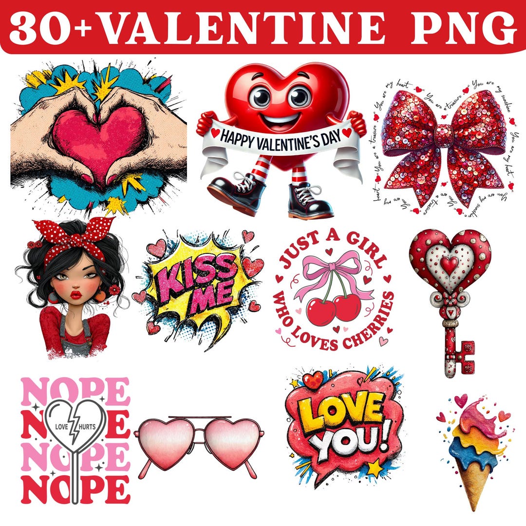 Valentine Heart Clipart PNG Design Bundle, T-shirt Sublimation (digital ...