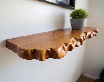 Estantería flotante de madera rústica con borde natural, estanterías de madera para entrada, estantería de pared hecha a mano, decoración