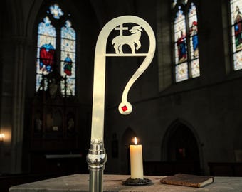 Báculo episcopal de latón hecho a mano, diseño de cruz de cordero, bastón pastoral