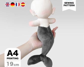 Chibi Seated Mermaid Plush Sewing Pattern & Tutorial (English/Español/Deutsch/Français）