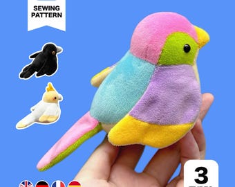 3 Types Of Birds Plush Sewing Pattern & Tutorial  (English/Español/Deutsch/Français）