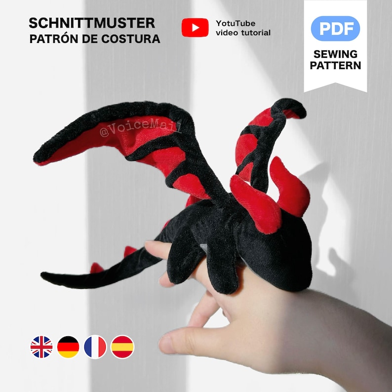 Patron et tutoriel de couture pour peluche Little Dragon, 28 cm (English/Español/Deutsch/Français） image 2