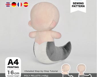 Chibi Snake-tailed Plush Sewing Pattern & Tutorial (English/Español/Deutsch/Français）