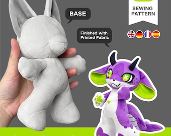 Cartamodello e tutorial per cucire un peluche Fursona a zampe dritte (18/25 cm, PDF)