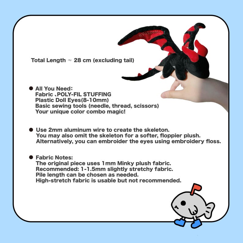 Patron et tutoriel de couture pour peluche Little Dragon, 28 cm (English/Español/Deutsch/Français） image 6