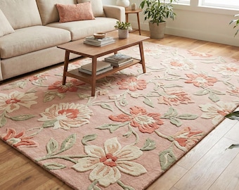 Hand-Tufted Wool Area Rug | Pink Floral Design
