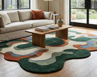 Hand-Tufted Organic Wool Rug | Forest Green Abstract Carpet