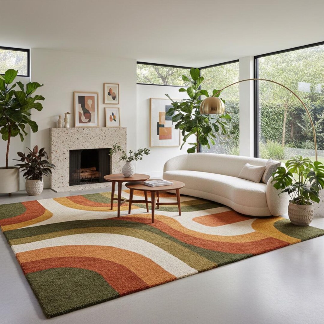 Mid-century Modern Curvy Pattern Rug | Curved Stripes Modern Area Rug ...