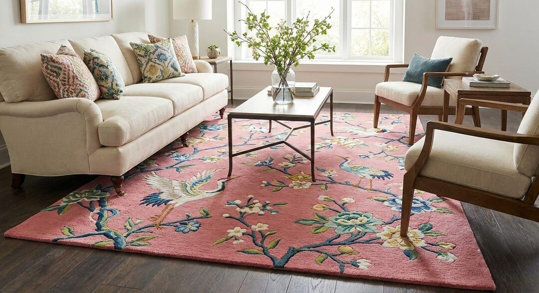 Floral Bird Statement Wool Carpet Premium Wool Oriental Bird Area Rug ...