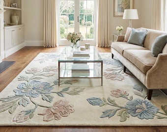 Hand-Tufted Wool Floral Rug | Ivory, Pastel Botanical Design