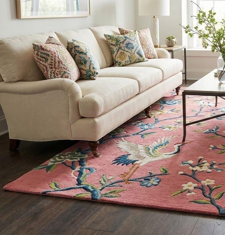 Floral Bird Statement Wool Carpet Premium Wool Oriental Bird Area Rug ...