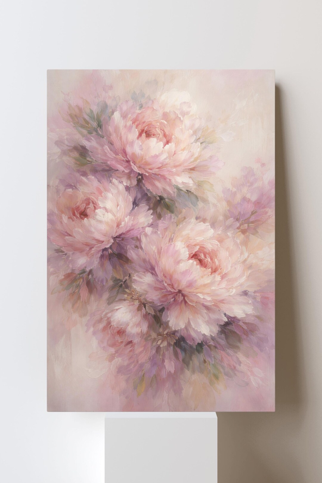 Peony Canvas Wall Art, Pink Floral Painting, Pastel Flower Wall Decor ...