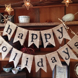 Happy Holidays Burlap Banner, Christmas Bunting, Holiday Bunting, Christmas Banner, Christmas Burlap Bunting, Christmas Decor, Party Deco image 1