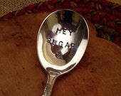 Hand Stamped Vintage Sugar Spoon, Stamped Vintage Spoon, Stamped Spoon, Birthday Gift, Wedding Gift, Stamped Sugar Spoon, Vintage Silver