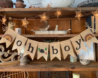 Camping Shower Banner, Baby Boy Shower Banner, Boho Banner, Baby Banner, Burlap Banner, Boho Rainbow, Boho Shower, Camping Baby Boy Shower