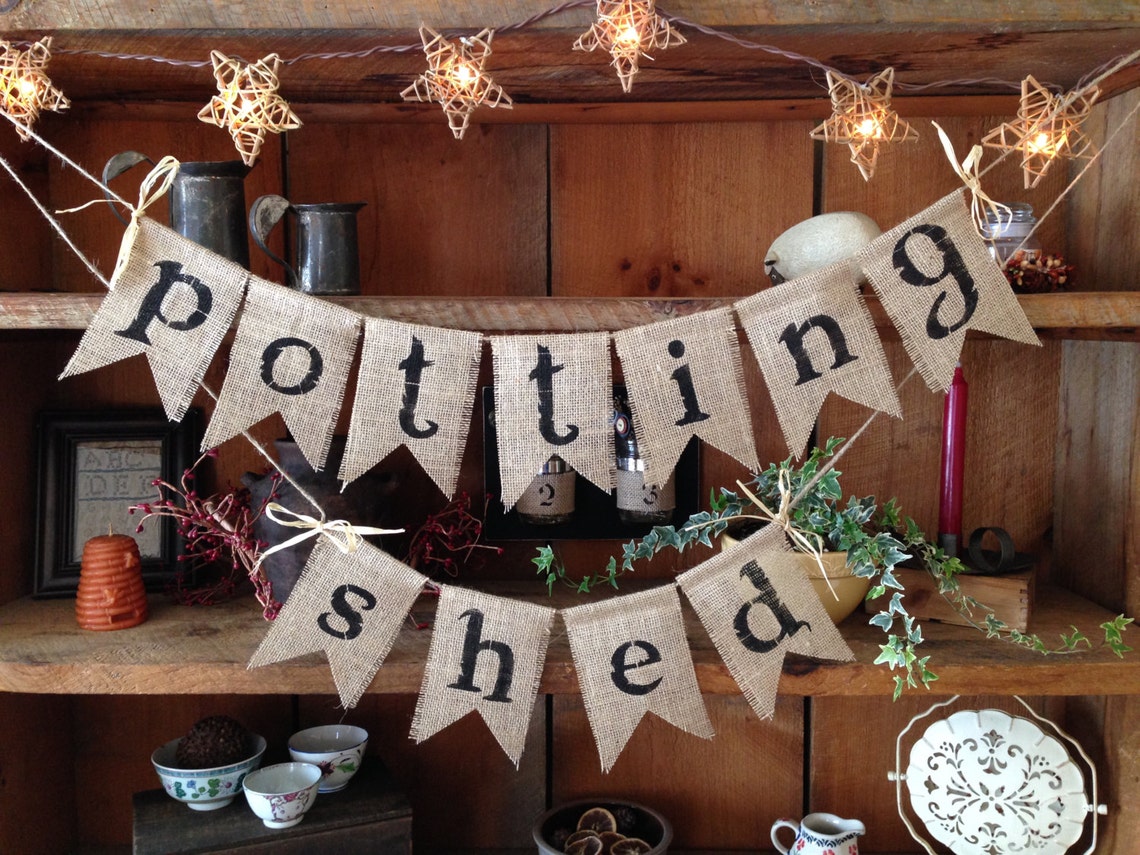 Burlap Potting Shed Bunting Potting Shed Bunting Potting Etsy