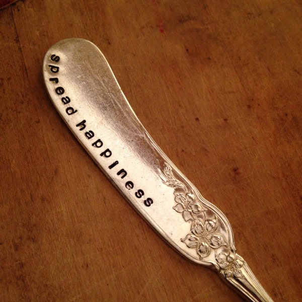 Hand Stamped Butter Knife, Butter Spreader, Cheese Spreader, Handstamped Knife, Holiday Decor, Unique Gift, Cheese Knife, Stamped Silverware