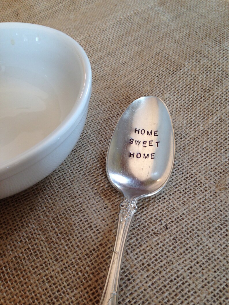 Hand Stamped Silver Serving Spoon Wedding Gift Vintage Serving Spoon Hostess Gift Home Sweet Home